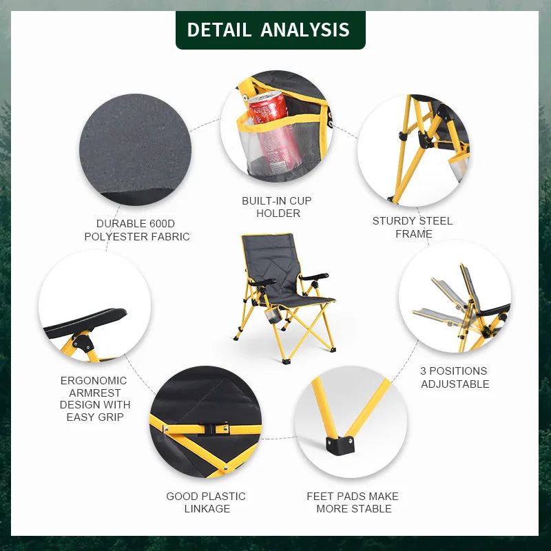 Hot Sale 3 Position Adjustable Outdoor Relax Reclining Metal Folding Camping Chair With Armrest