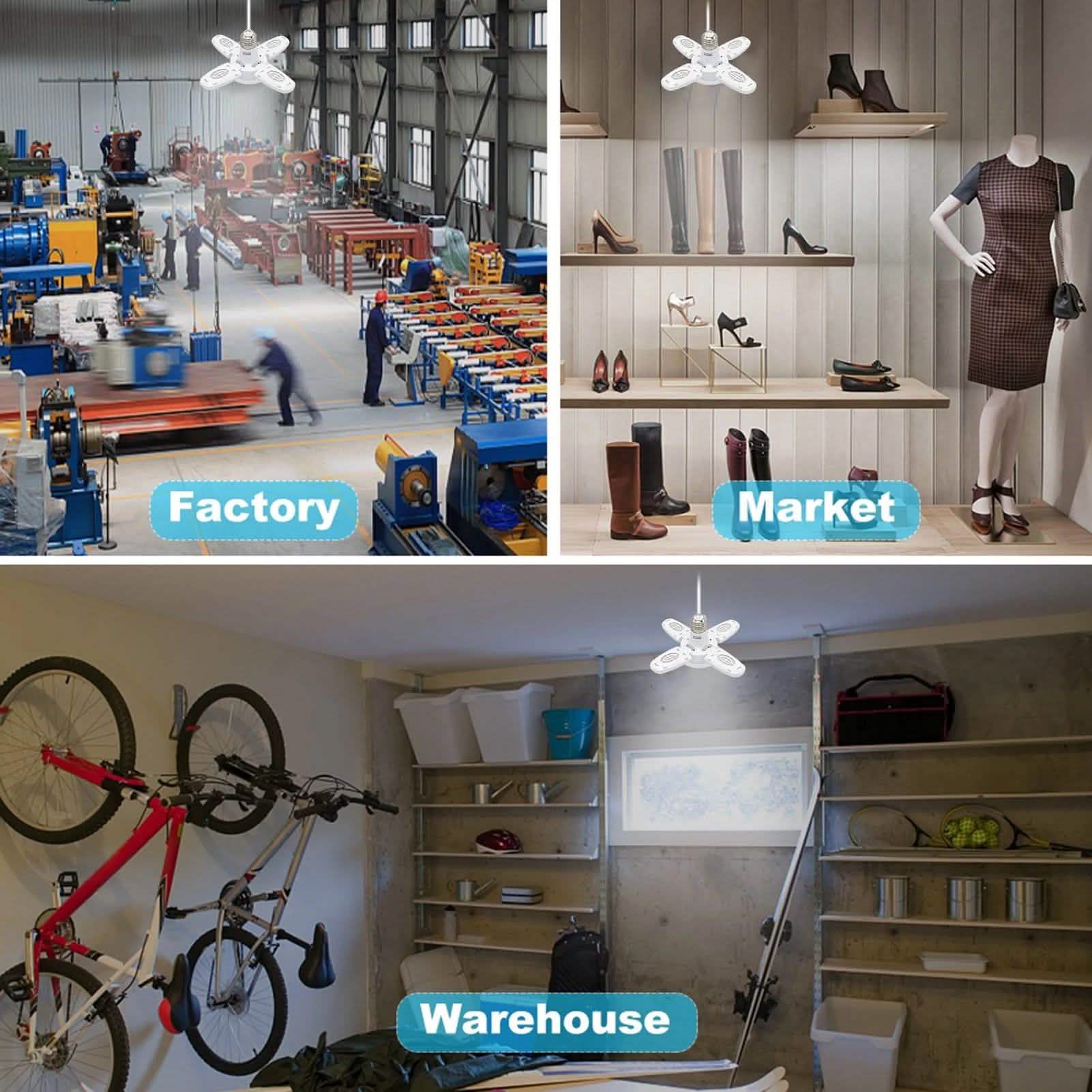 LED Dimmable Garage Ceiling Lights – 4 Adjustable Panels, Energy Saving 38W